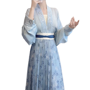 言然原创汉服女交领汉元素古装飞机袖上衣古风刺绣2024新款夏季女