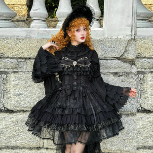 言然Lolita原创设计【天使】暗黑哥特风纯白花嫁公主裙可爱连衣裙