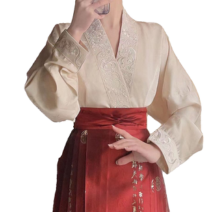 言然原创镜中花飞机袖上衣2024新款马面裙交领衬衣新中式改良汉服