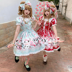 言然Lolita原创设计洋装 印花连衣裙女 时尚 田园风夏日复古可爱OP款