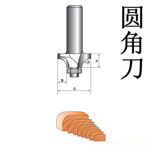 圆角刀雕刻机 修边机 雕刻刀 木工铣刀 木工刀具 1/4柄 圆角刀