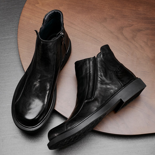 复古靴子切尔西靴男士橡胶大底