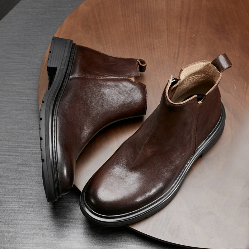 复古皮靴机车马丁靴橡胶大底