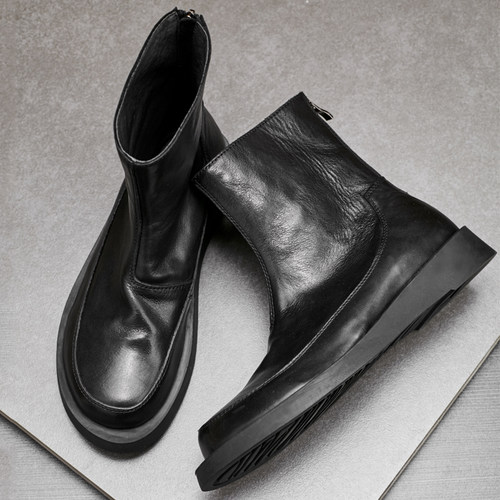 男士真皮马丁靴秋冬男拉链黑色