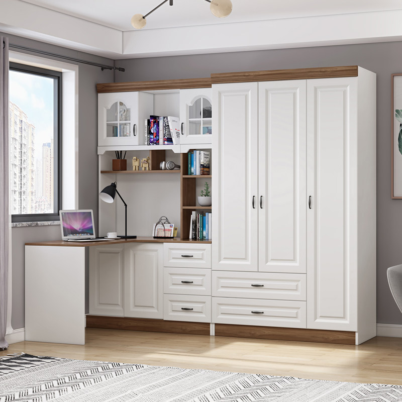 多功能定制现代欧式衣柜电脑书桌一体连体组合实木颗粒板卧室家用
