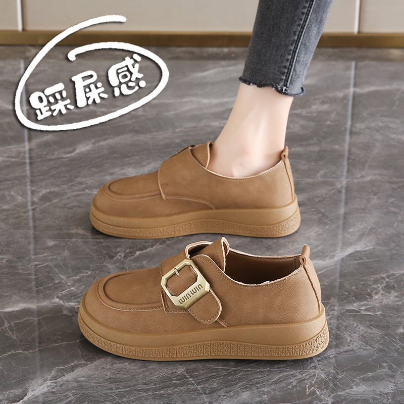 白鹿同款真皮乐福鞋女秋季2025新款34码软底豆豆单鞋配裙子小皮鞋