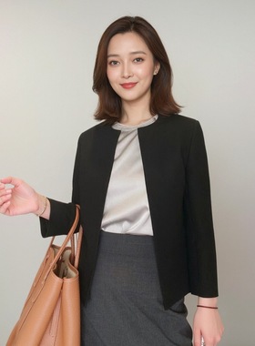 Th同款 2024新品女装 三醋酯混纺无扣短款夹克短外套 O0205102