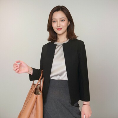 Th同款 2024新品女装 三醋酯混纺无扣短款夹克短外套 O0205102