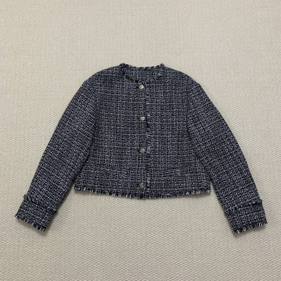 Th同款 2025春夏新品女装 镜面扣粗花呢圆领截短外套 P0105108