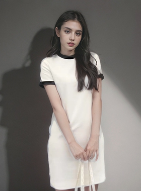 Th同款 2024春夏新品女装 OL三醋酯纤维混纺短袖连衣裙 O0205607
