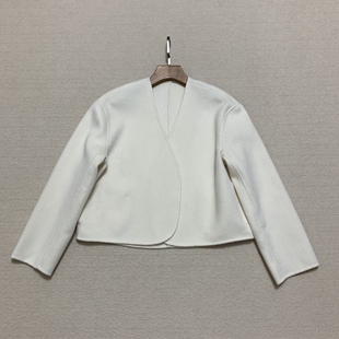 Th秋冬新品女装 双面羊毛羊绒手工缝制短款无扣开襟外套 N0701401