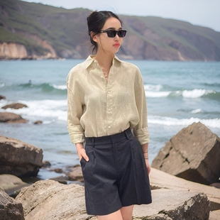 [Good Linen]Th同款 2024春季新品女装 亚麻男友风衬衫 O0303515