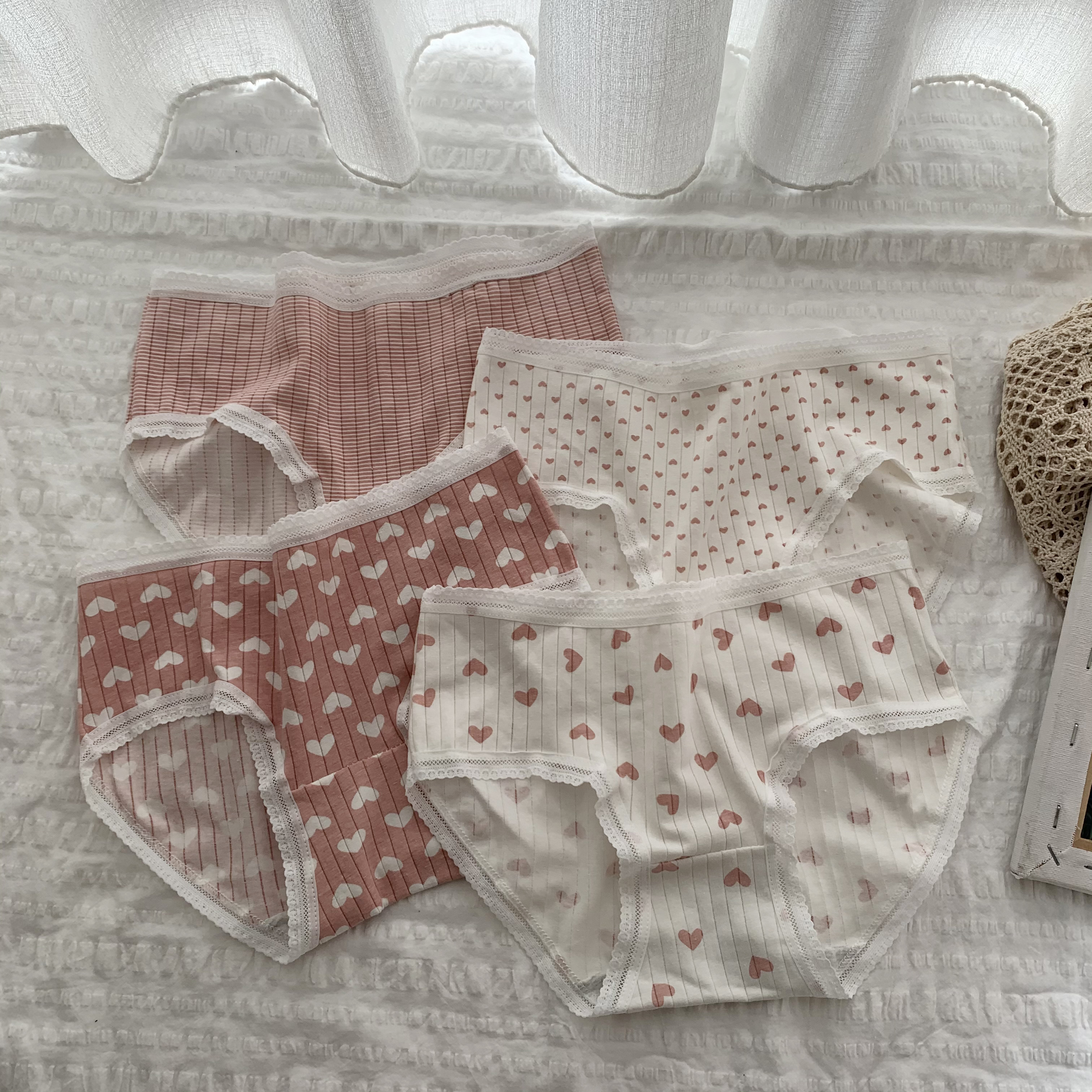 Real shot real price Korean version of love sweet girl's mid waist underpants women's triangle Leggings four pack