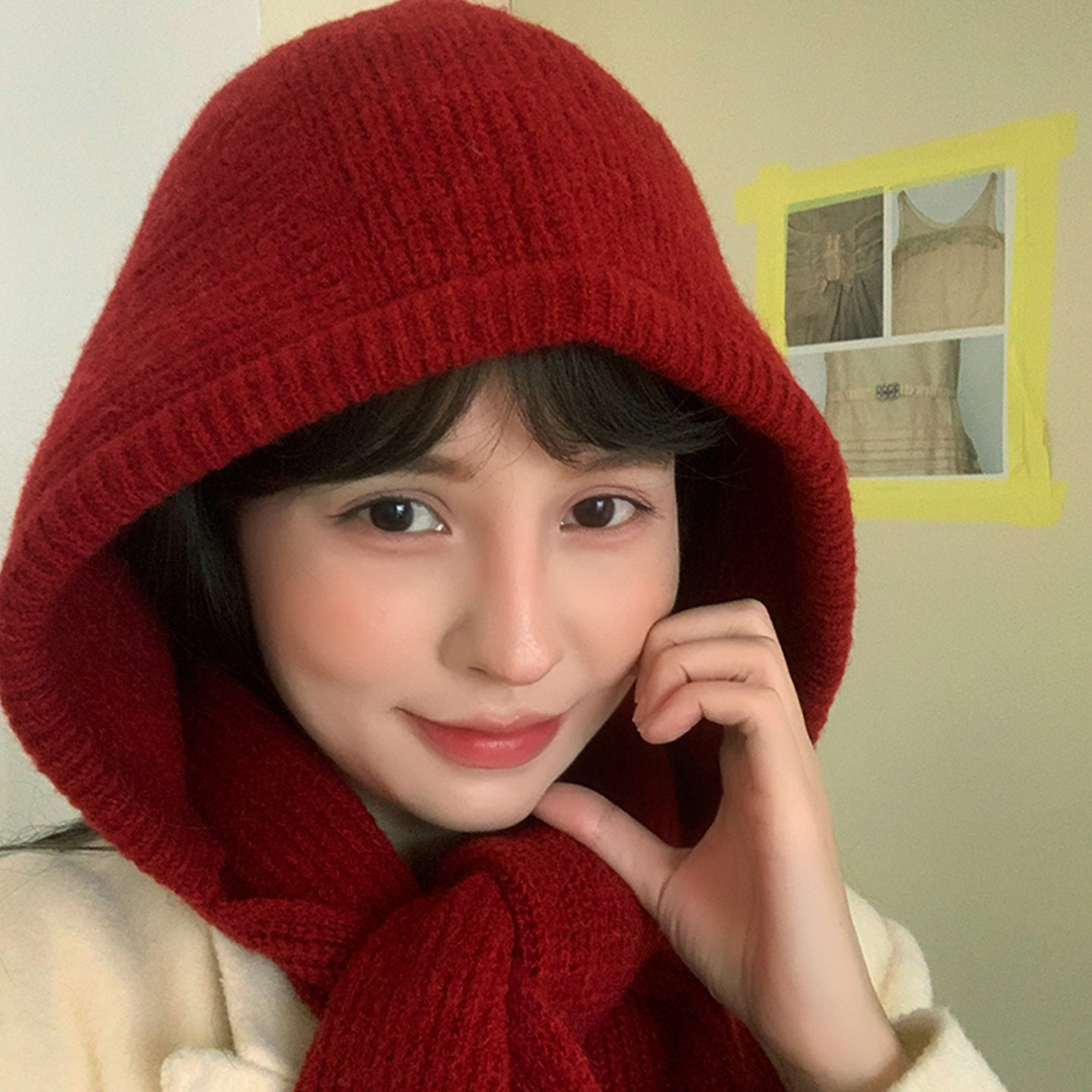 加厚帽子大头尾不起球不扎头红色