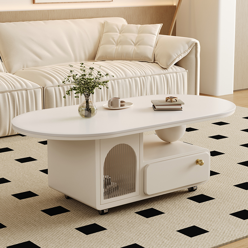 宜友简约现代轻奢风家用小户型客厅可移动椭圆形岩板茶几沙发边几