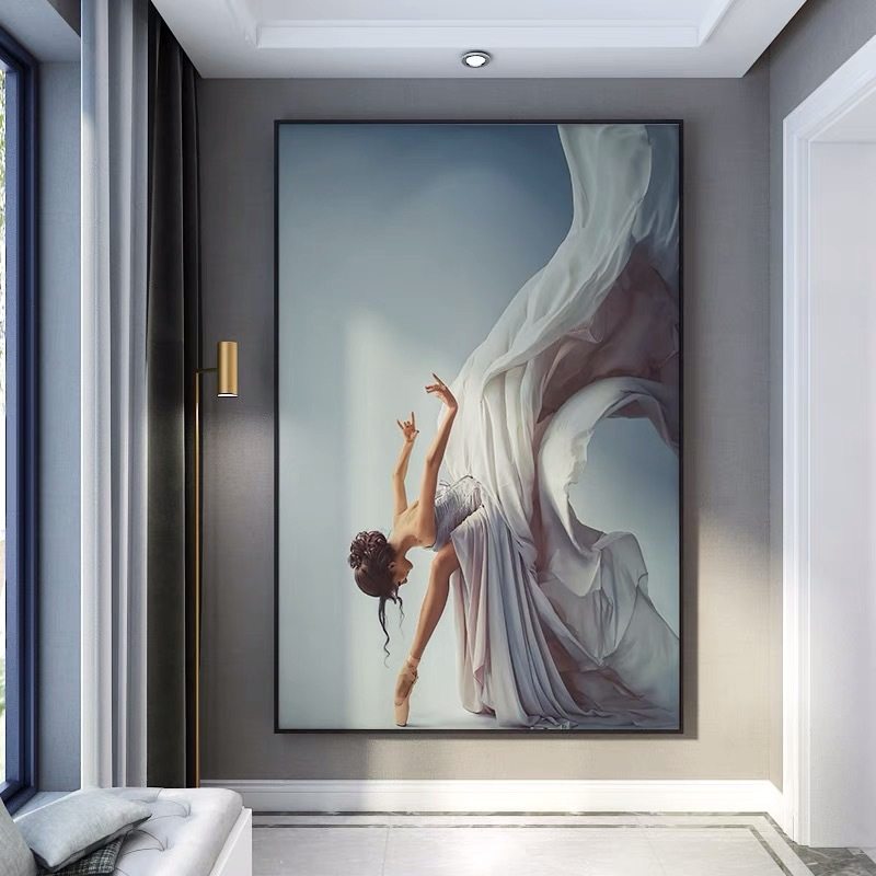 现代轻奢玄关装饰画芭苗舞蹈室唯美人物壁画客厅走廓艺术竖版挂画