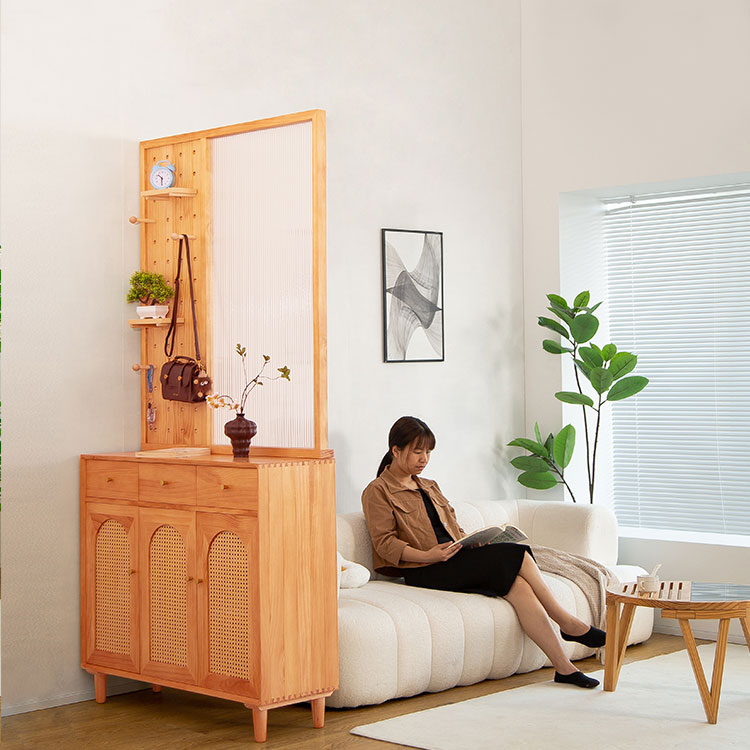 日式实木藤编屏风隔断柜子