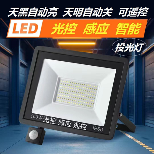 光控感应投光灯220V户外遥控照明灯广告led灯自动开关庭院灯接电