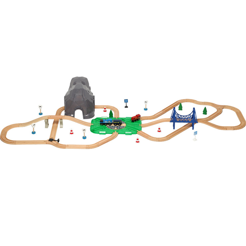 CHILDRENS LE COOL SMALL TRAIN TRACK MOUNTAIN SET LARGE BUILDING BLOCK TOY WOODEN BOY AND GIRL MODEL CAR COMPATIBLE BRIO