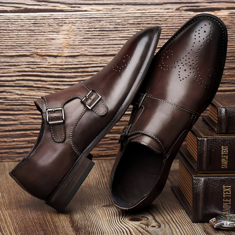 布洛克雕花皮鞋男英伦风孟克鞋