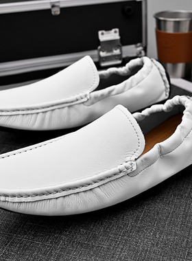 46码47码48码49码男鞋外贸特大码豆豆鞋男士一脚蹬软牛皮懒人鞋潮