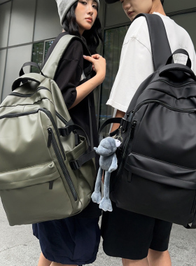 质感防水双肩包潮男初中生书包女大学生大容量骑行机车风旅行背包