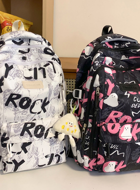 2025夏新款大容量卡通字母双肩包女初高中学生书包防水轻便背包男