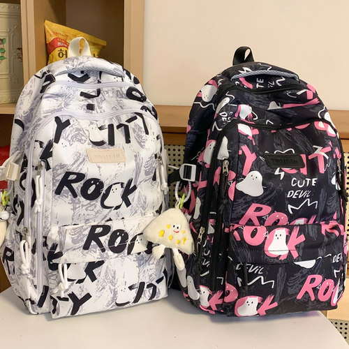 2025夏新款大容量卡通字母双肩包女初高中学生书包防水轻便背包男