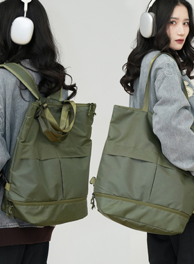 两用双肩包男女大容量单肩托特包手提拎包小众轻便旅行背包带鞋仓