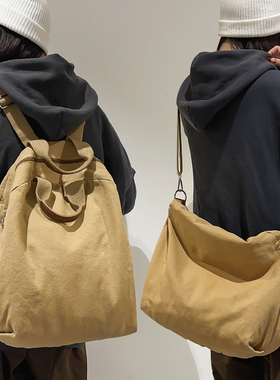 港风两用帆布包包女ins大学生出行大容量单肩包复古书包双肩包男