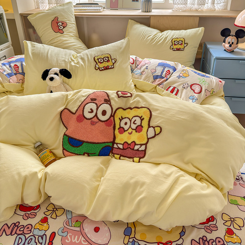 哆啦A梦卡通毛巾绣床上四件套可爱水洗棉被套罩宿舍床单人三件套
