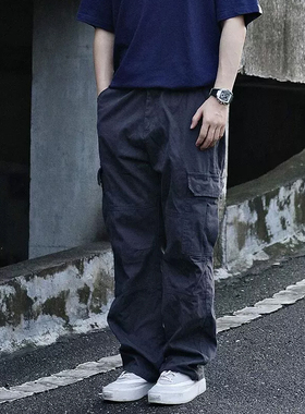 WEATHER FREE美式宽松水洗休闲多口袋机能工装裤男女潮牌直筒裤子