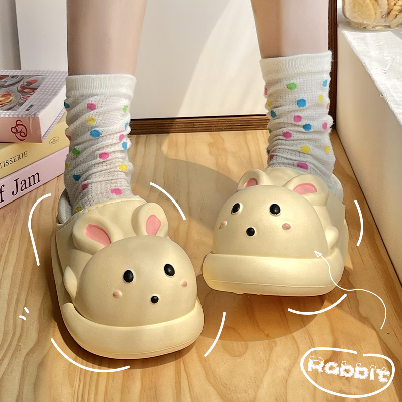 可爱兔子防水棉拖鞋女包跟秋冬