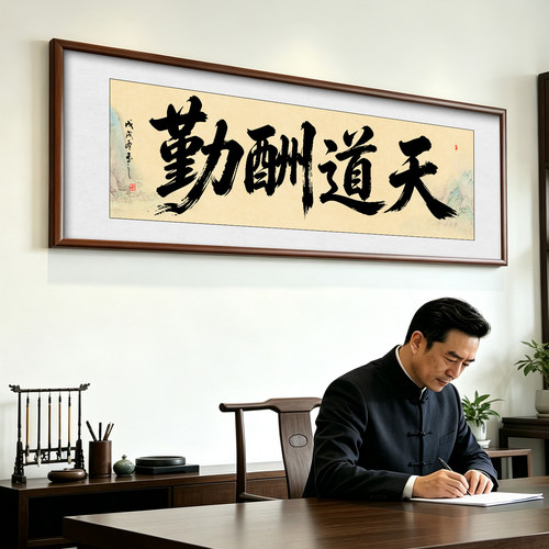 天道酬勤实木框装饰画