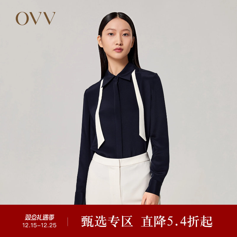 OVV2022秋冬V领飘带气质休闲衬衫