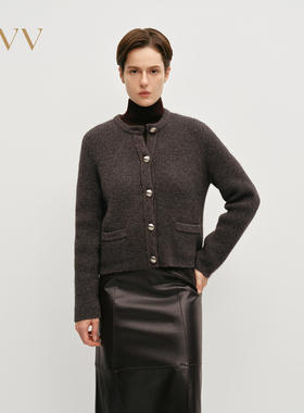 OVV秋冬热卖女装经典圆领单排扣羊毛混纺舒适针织外套