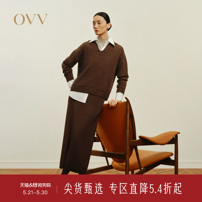 OVV秋冬热卖女装羊毛羊绒混纺套头翻领舒适长袖针织衫