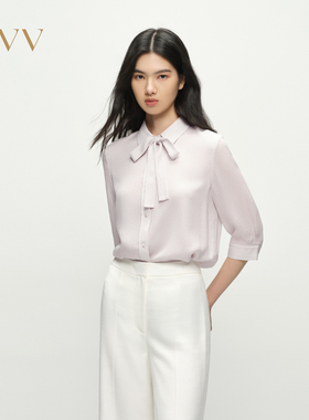 OVV2025春夏新款女装淡人10.5MM泡泡绉肌理真丝短袖休闲衬衫