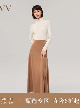 OVV秋冬女装简洁经典不对称柔软舒适针织羊毛A字半身裙