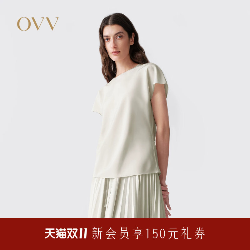 OVV2026春夏新款女装圆领22MM弹力重绉桑蚕丝短袖T恤