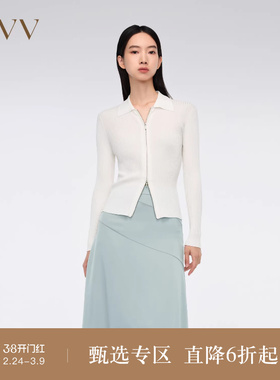 OVV春夏热卖女装简约翻领双头拉链罗纹针织开衫外套