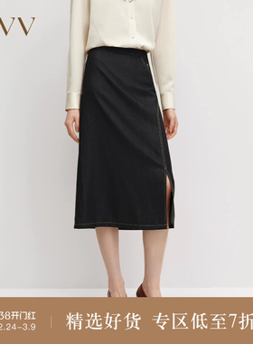 OVV秋冬热卖女装简约舒适开衩设计羊毛仿牛仔半身裙