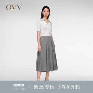 OVV春夏热卖 饰A字百褶半身裙 女装 羊毛混纺铆钉装