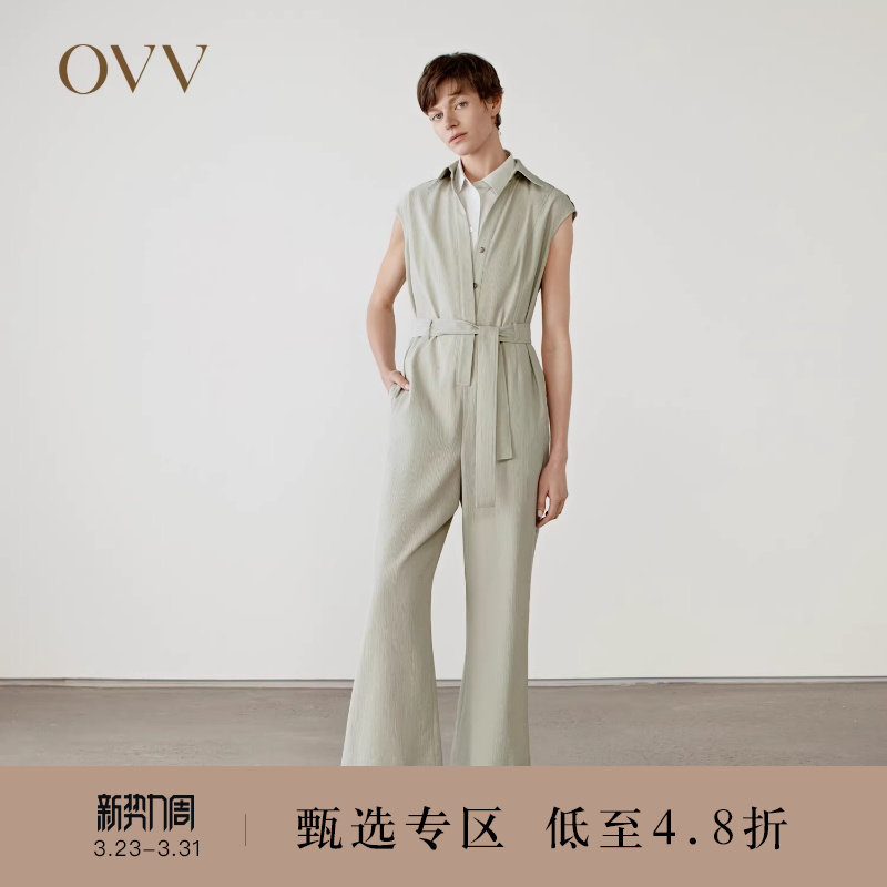 OVV2025春夏新款女装休闲舒适随附腰带简约大方连体裤