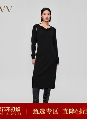 OVV秋冬新款女装针织无袖连衣裙配长袖针织开衫两件套