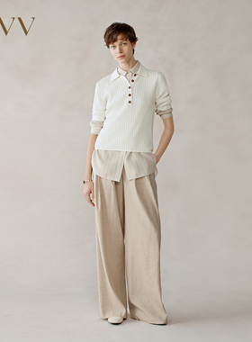 OVV2025春夏新款女装淡人亚麻混纺舒适宽松休闲松弛感阔腿裤