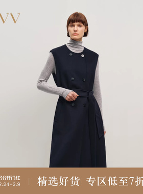 OVV2025秋冬新款女装挺括羊毛双面呢圆领长款无袖大衣
