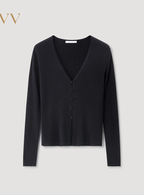 OVV2025秋冬新款女装精致优雅舒适羊绒V领修身长袖针织开衫