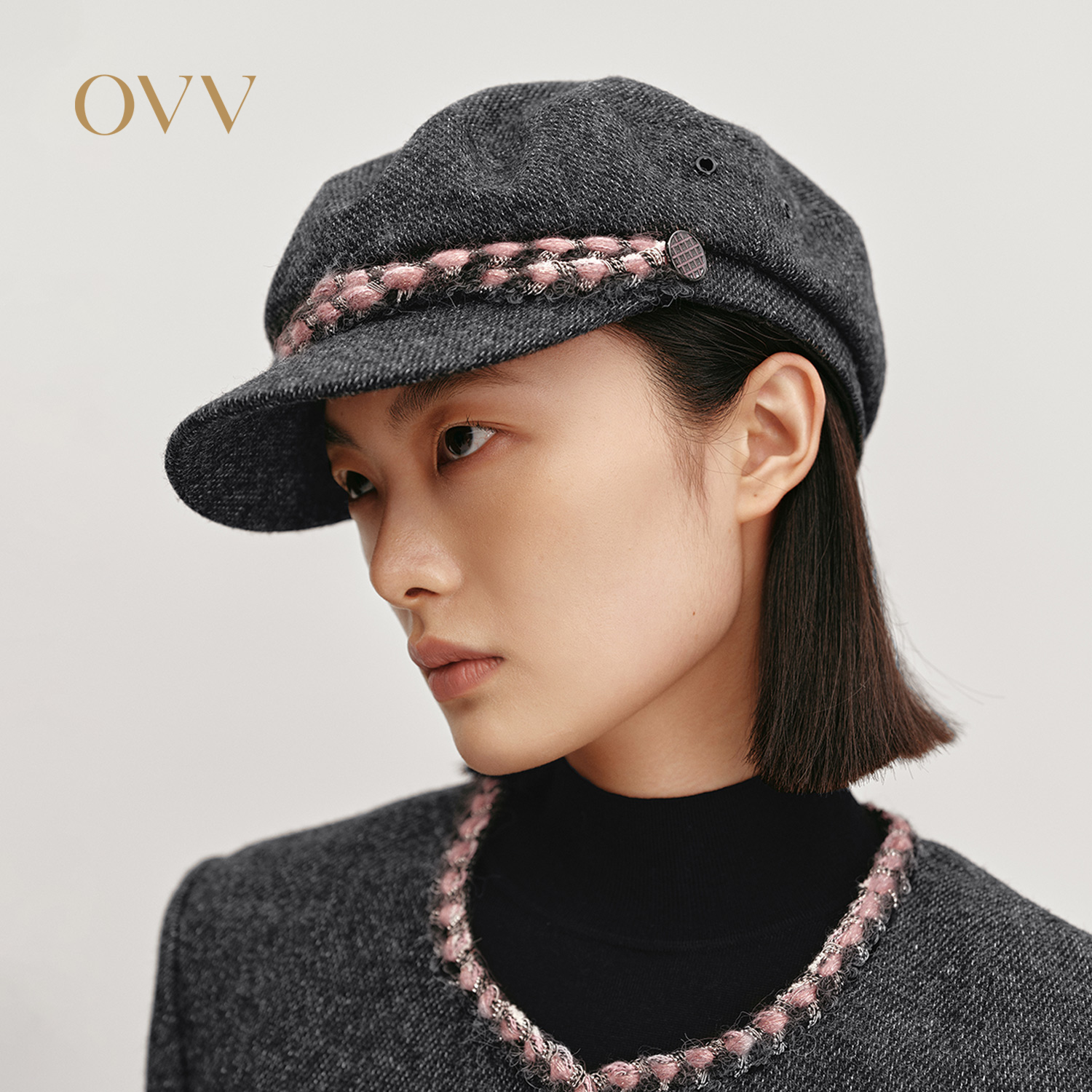 粗花呢风格 可调节帽围 织带设计