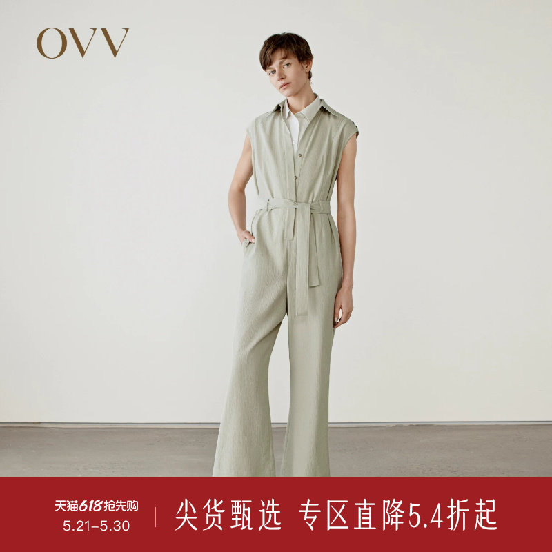 OVV春夏新款女装休闲舒适随附腰带简约大方连体裤